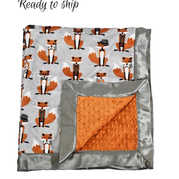 Orange and Gray Fox Baby Boy Minky Baby blanket